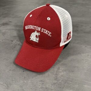 Russell Washington State Cougars Snapback Hat Red‎ White Mesh Trucker Vintage